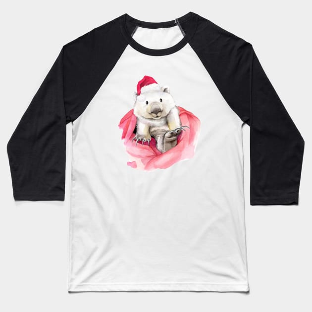 Christmas Wombat Baseball T-Shirt by PollaPosavec